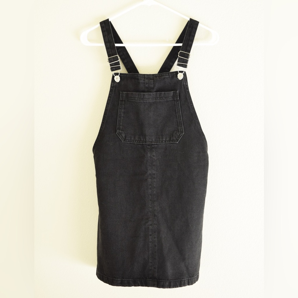 TOPSHOP MOTO PETITE Jumper Woman’s Size 8 Overall Mini Dress Jumper Black Denim